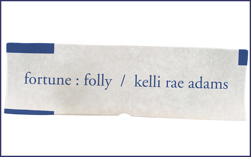 Exhibition title in blue text on white background
